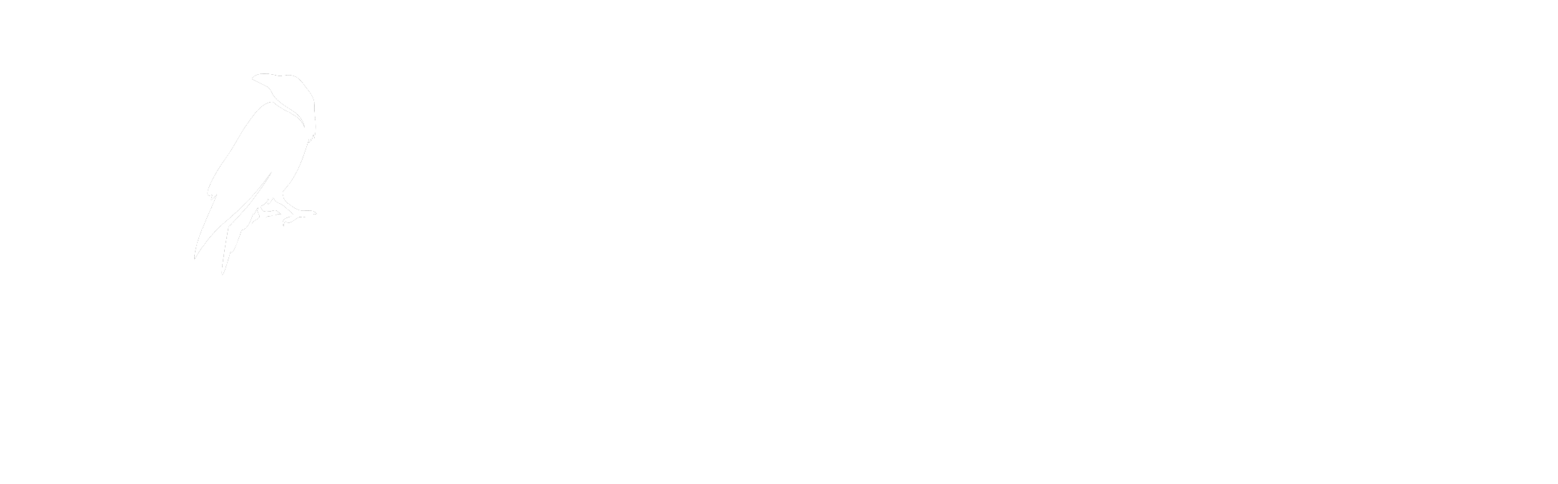 Lori Ravenford logo. Name on the right overlaps a circle representing the moon on the left. Inisde the moon are three stars. A crow is positioned almost in the center of the circle, perched on top of the L.